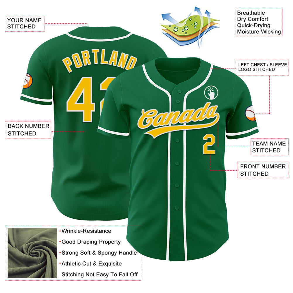 Custom Kelly Green Yellow-White Authentic Baseball Jersey