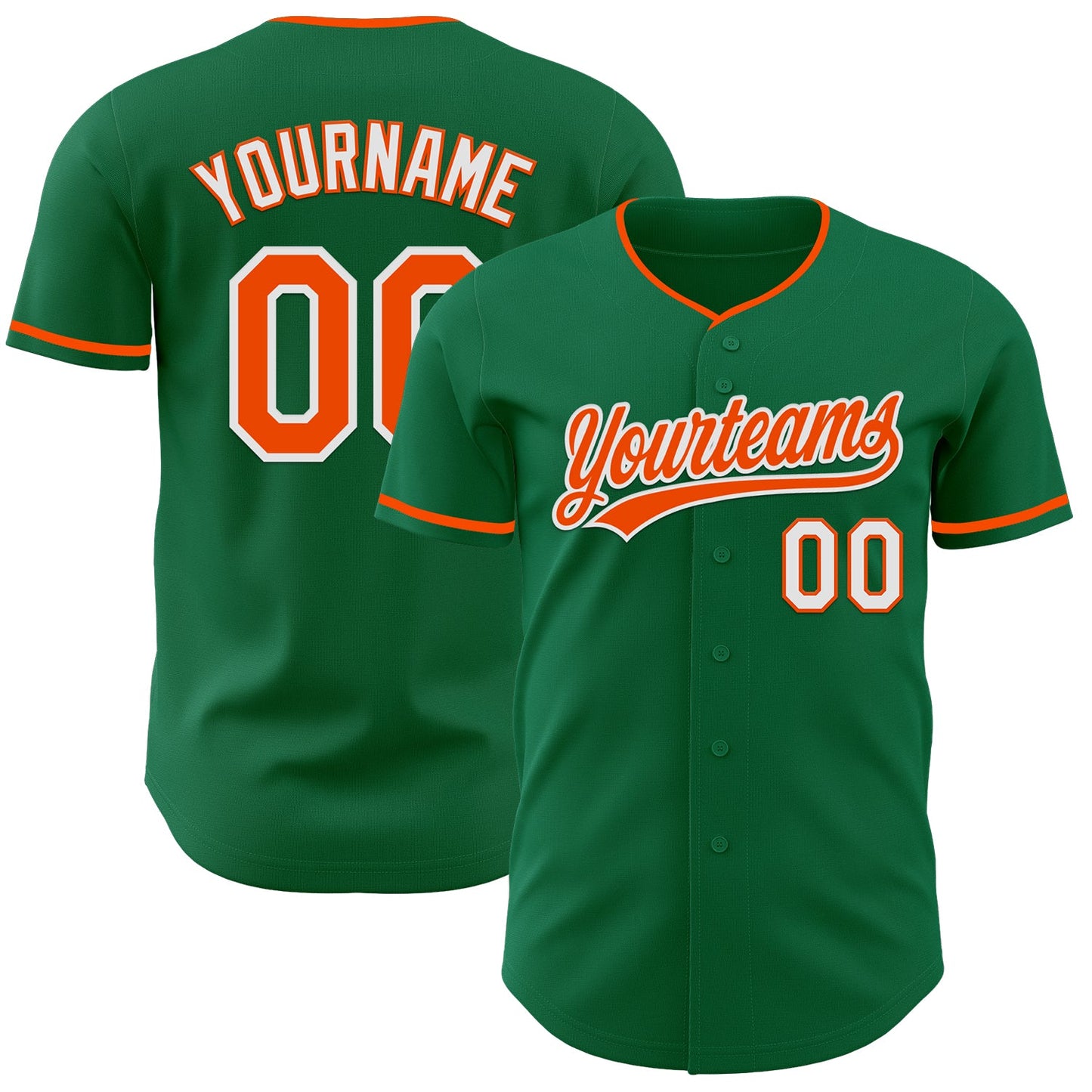 Custom Kelly Green Orange-White Authentic Baseball Jersey