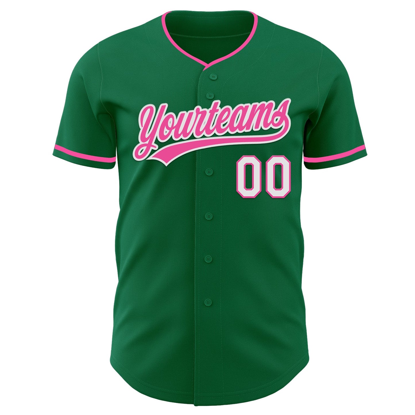 Custom Kelly Green Pink-White Authentic Baseball Jersey