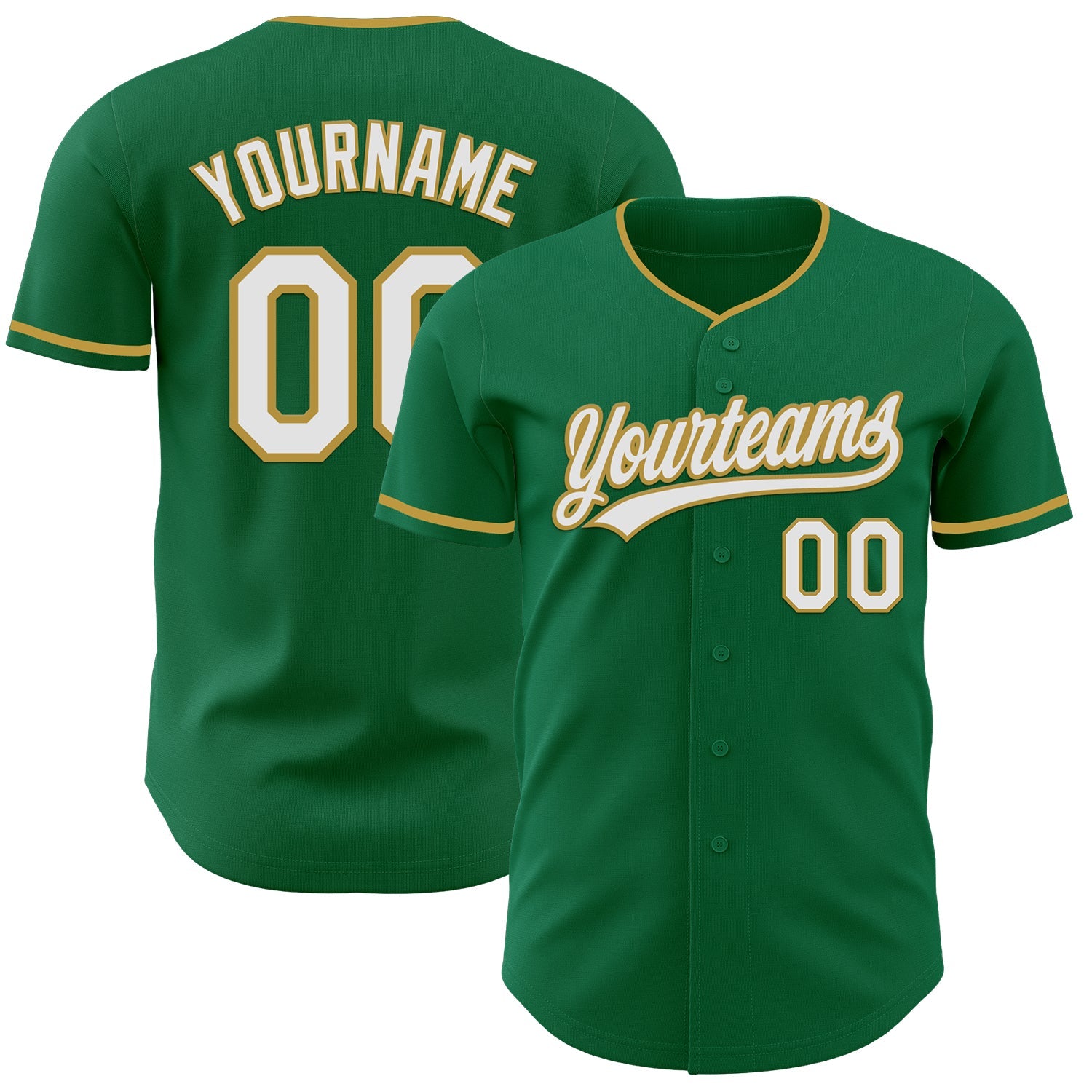 Custom Kelly Green White-Old Gold Authentic Baseball Jersey