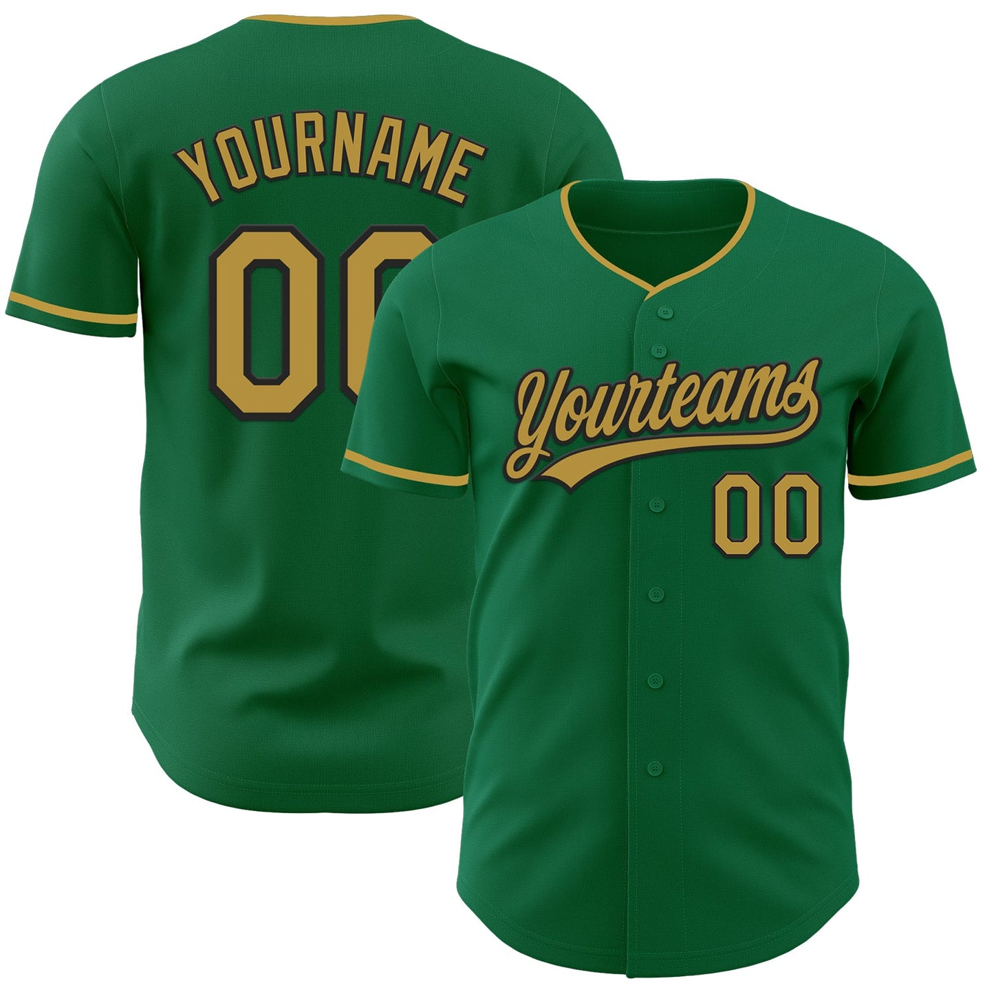 Custom Kelly Green Old Gold-Black Authentic Baseball Jersey