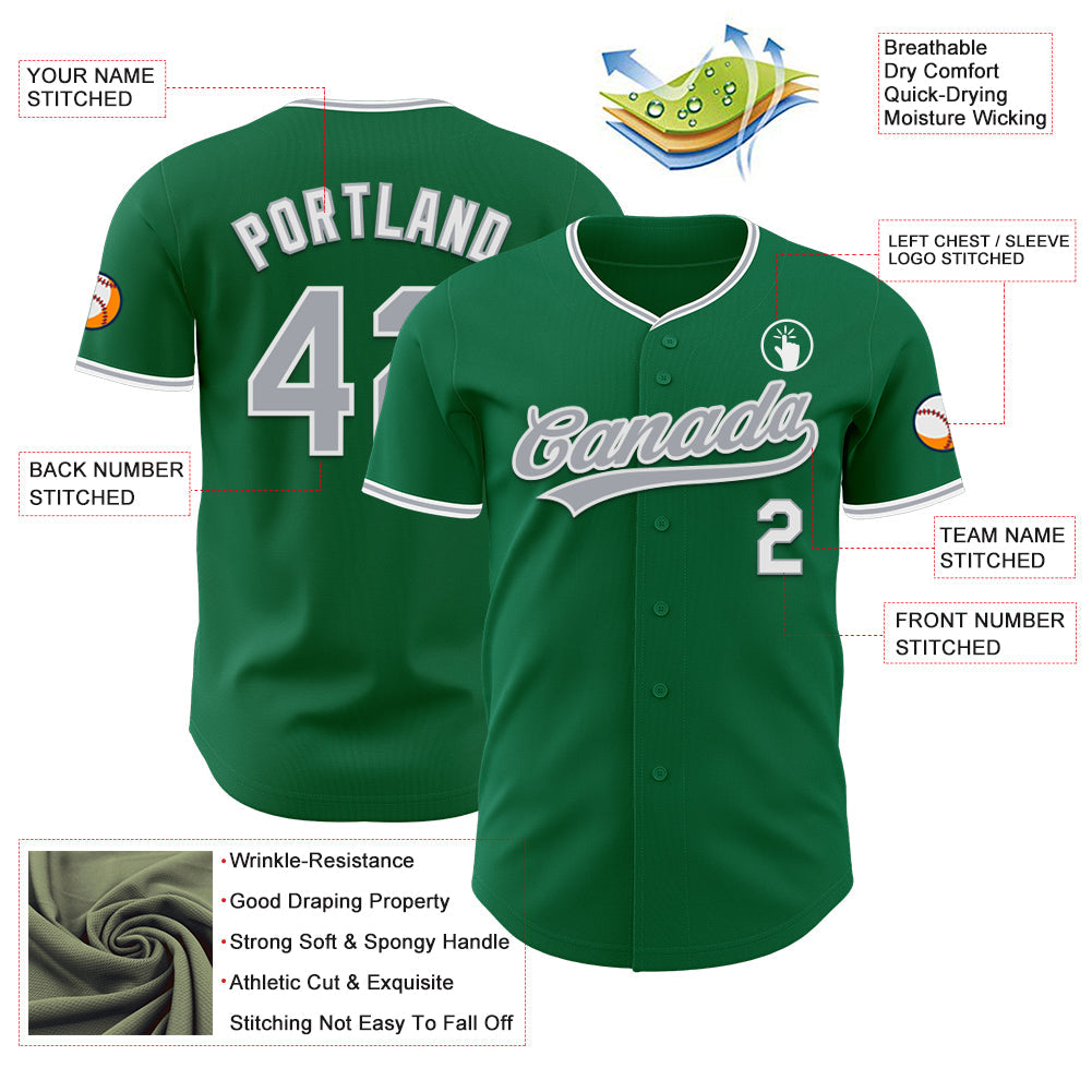 Custom Kelly Green Gray-White Authentic Baseball Jersey