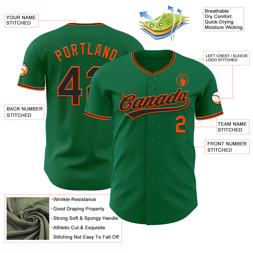Custom Kelly Green Black-Orange Authentic Baseball Jersey