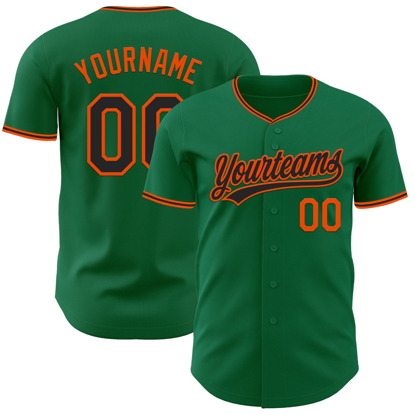 Custom Kelly Green Black-Orange Authentic Baseball Jersey