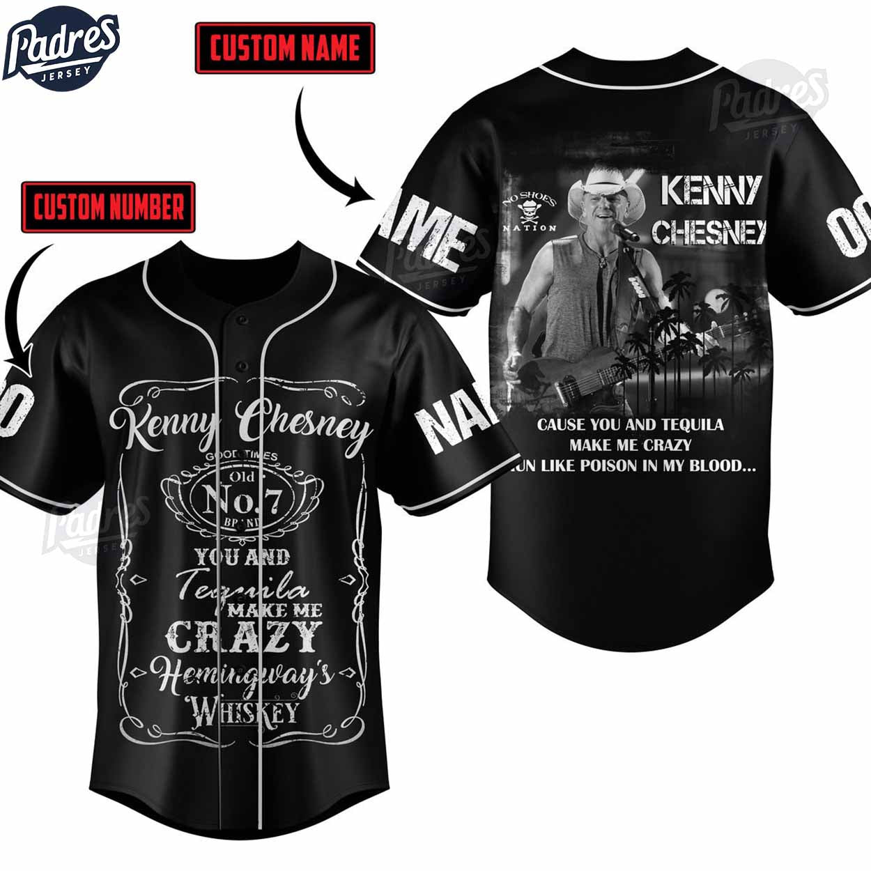 Kenny Chesney Custom Black Baseball Jersey - Padres Jersey Oasis: Elevate Your Baseball Style Game T-Shirts,... (Image 1)