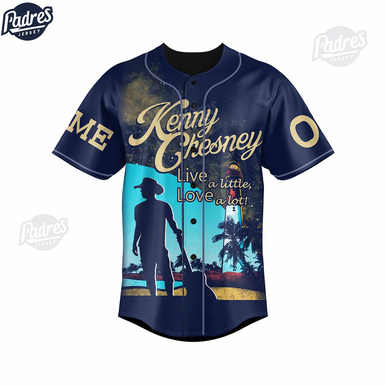 Kenny Chesney Live A Little Vacation Custom Baseball Jersey - Padres Jersey Oasis: Elevate Your Baseball Style... (Image 1)