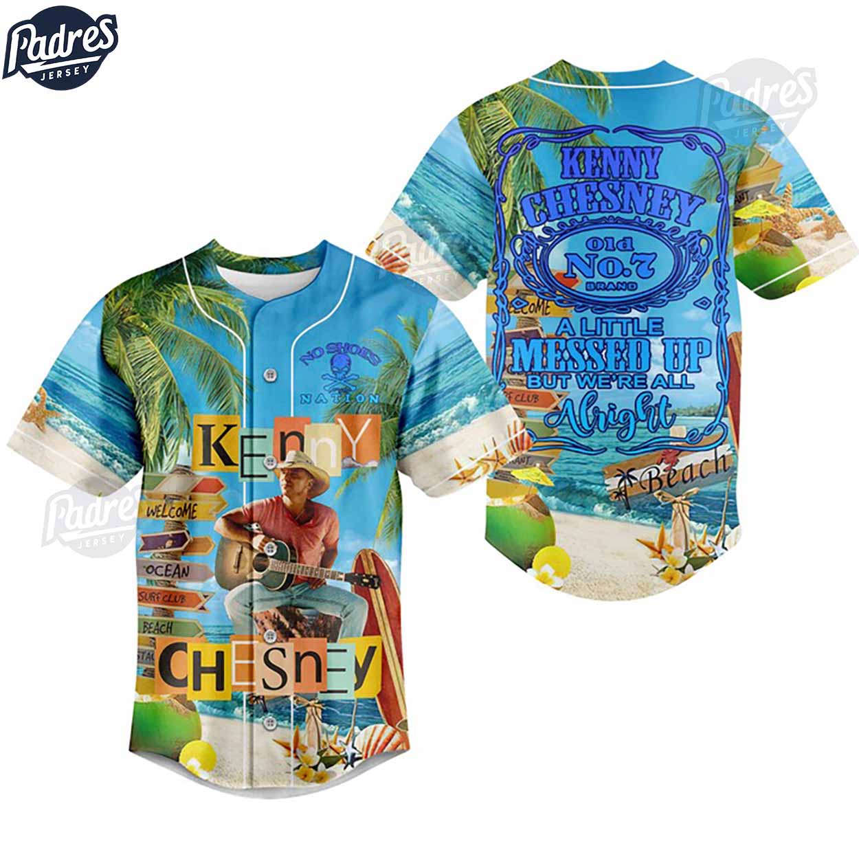 Kenny Chesney No Shoes Nation Summer Custom Baseball Jersey - Padres Jersey Oasis: Elevate Your Baseball Style... (Image 1)