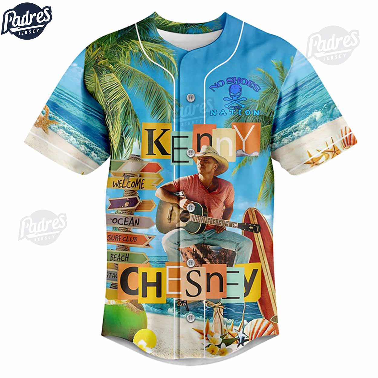 Kenny Chesney No Shoes Nation Summer Custom Baseball Jersey - Padres Jersey Oasis: Elevate Your Baseball Style... (Image 3)