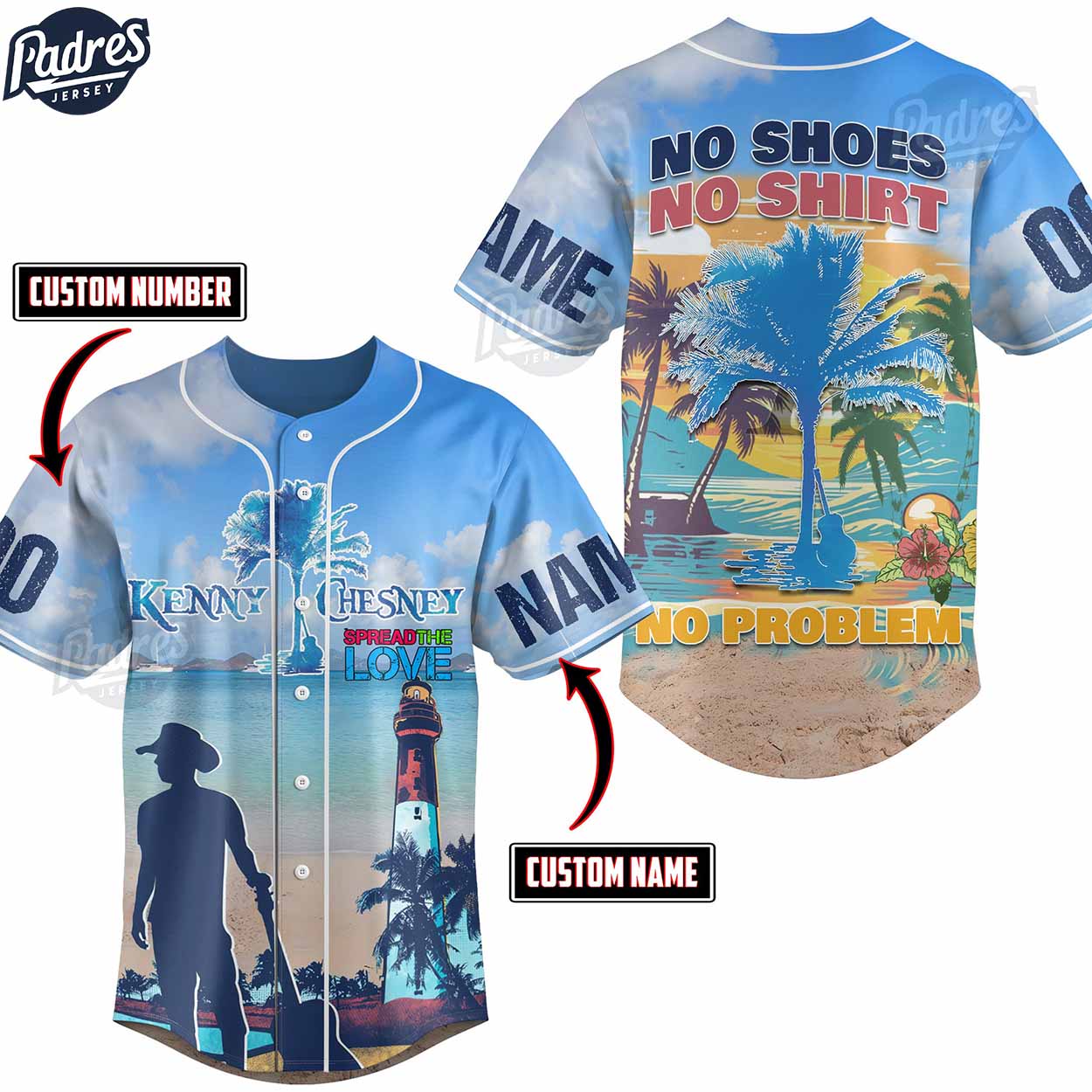 Kenny Chesney No Shoes Shirt No Problem Summer Beach Custom Baseball Jersey (Image 1)