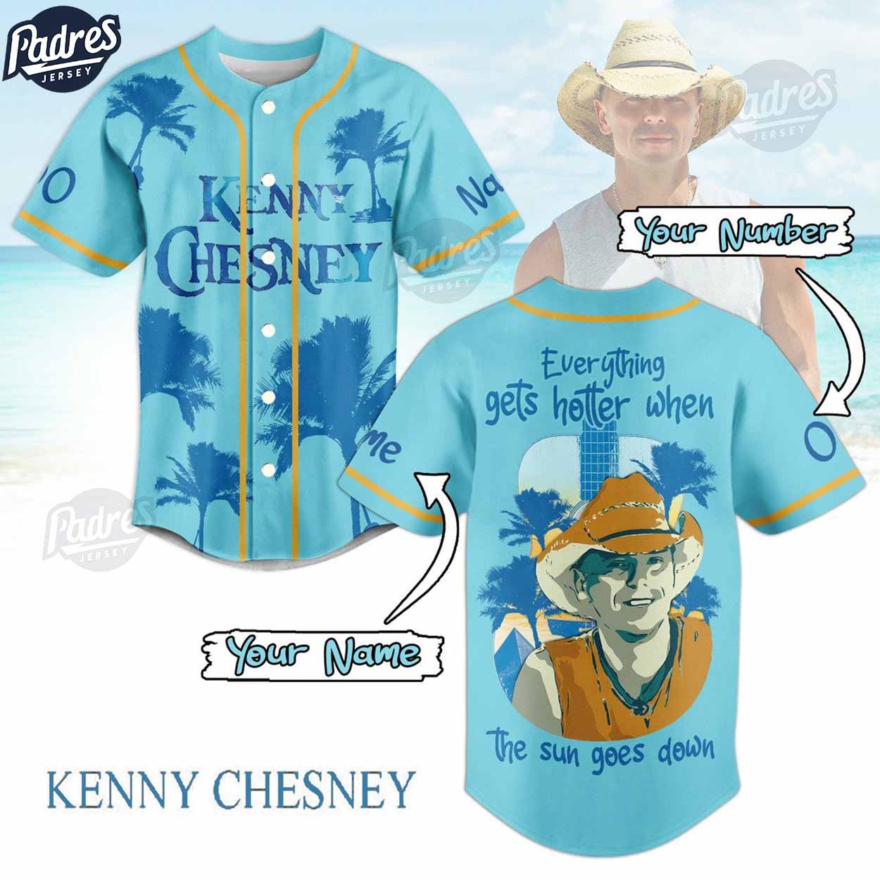 Kenny Chesney When The Sun Goes Down Custom Baseball Jersey - Padres Jersey Oasis: Elevate Your Baseball Style... (Image 1)