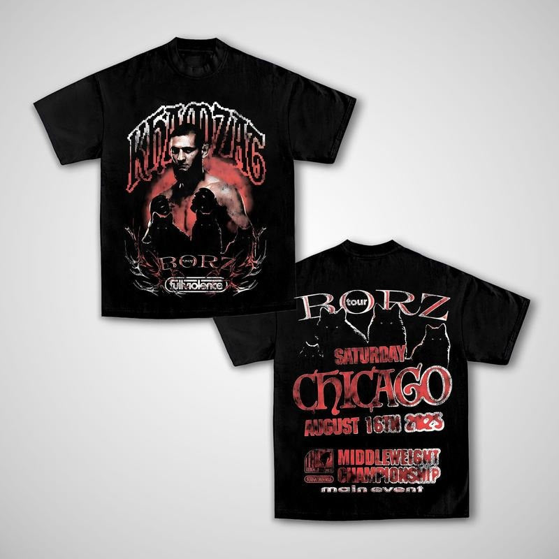 Khamzat Chimaev Borz Tour 2.0 Premium Tee, Chimaev Fan Shirt, Borz Tour Tee, Khamzat Chimaev UFC 319 Shirt, UFC Fighters...