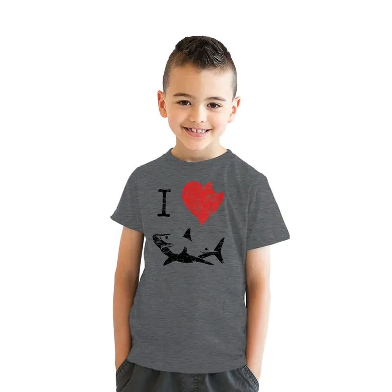 Kids' I Love Sharks T Shirt Classic Youth Shark Bite Shirt Shark Tee Funny T Shirts Shark Tops for Kids Novelty Tees for...