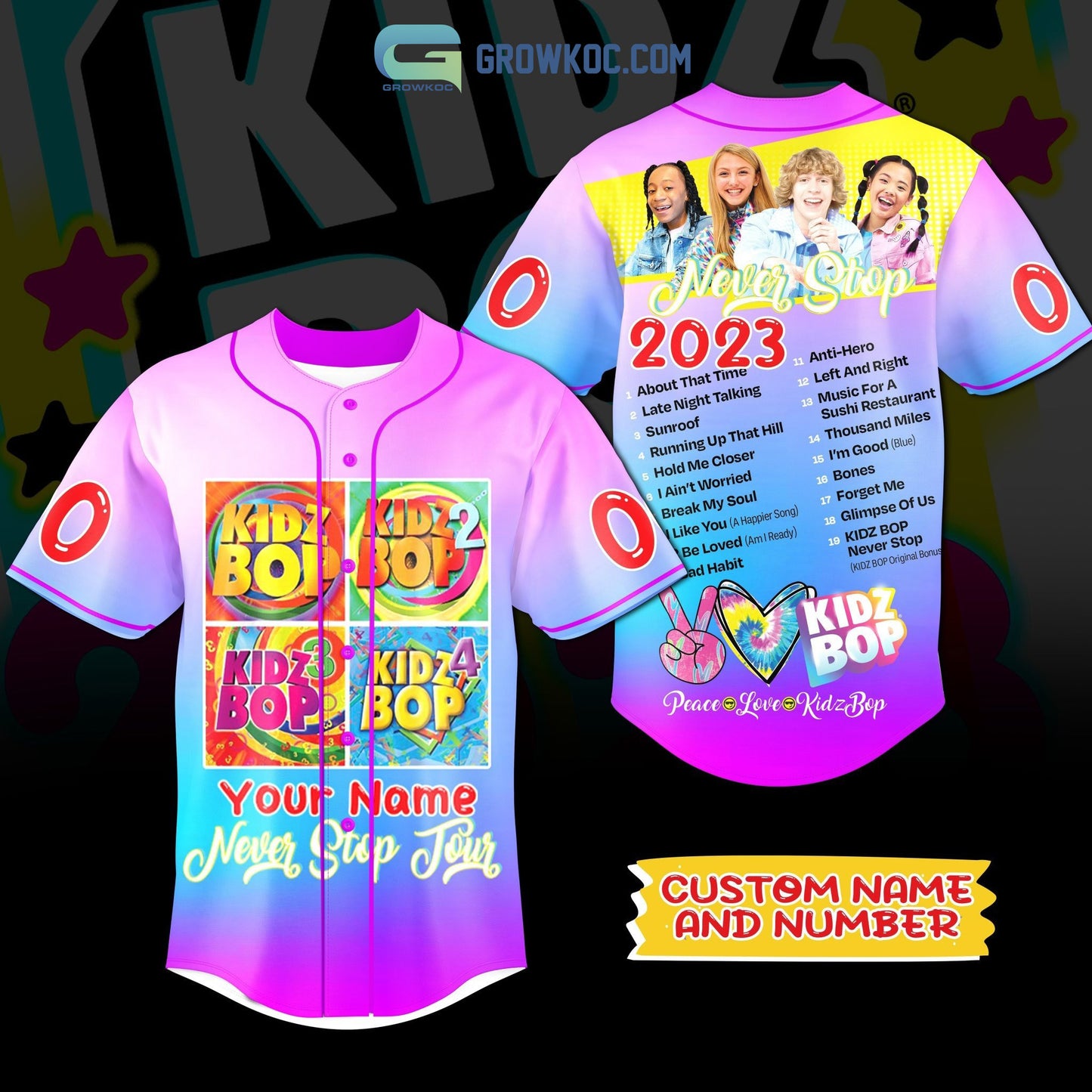 Kidz Bop Never Stop 2023 Personalized Baseball Jersey