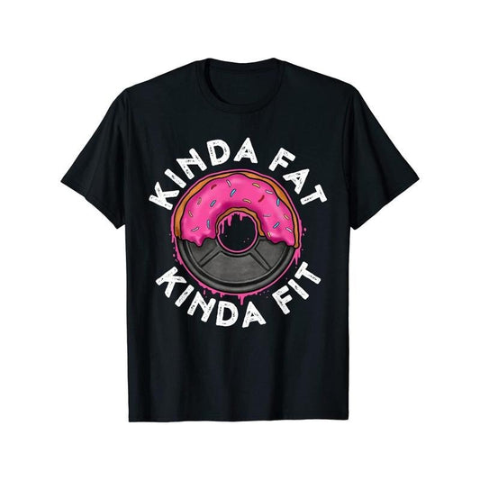 Kinda Fat Kinda Fit Funny Doughnut Print T-Shirt, Polyester Knit Fabric, Regular Fit, Crew Neck, Short Sleeve, Slight...
