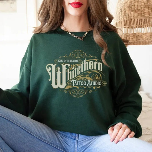 King Of Terrasen Sweatshirt, Whitethorn Tattoo Studio Hoodie, Rowan Throne of Glass Sarah J Maas Merch, SJM Merch, Acotar...