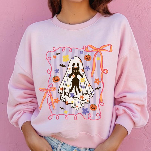 Kitty & Ghost Hugs Halloween Sweatshirt ~ Unisex Apparel Relaxed Fit Printed In The USA Clothing Womenswear Casual...