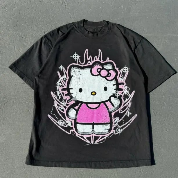 Kitty T-Shirt, Vintage Graphic Tees Gothic Grunge Y2k Emo Scene Amity Affliction Style Clothes Men Women Streetwear...