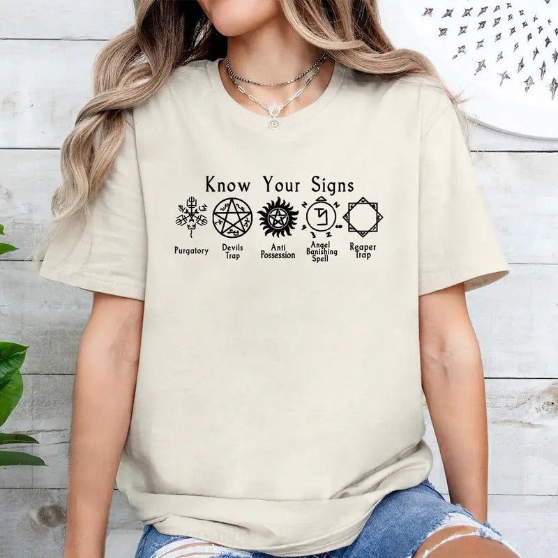 Know Your Signs Supernatural Shirt, Vintage Supernatural Shirt, Gift For Woman and Man Unisex T-Shirt Hoodie, Sweatshirt