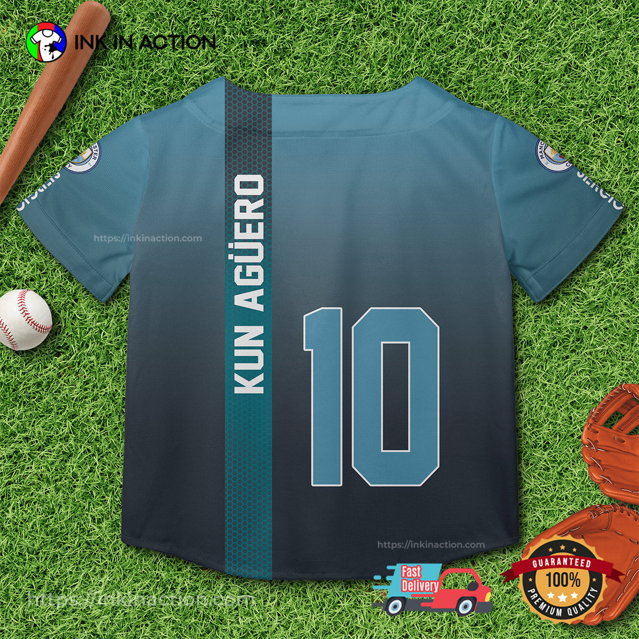 Kun Aguero Man City Aguero 10 Argentine Footballer Baseball Jersey