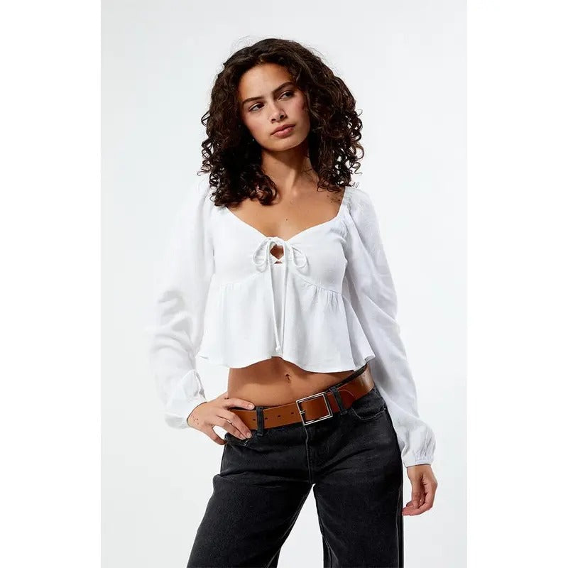 LA Hearts Women's Long Sleeve Keyhole Linen Babydoll Top T-Shirts, Hoodie, Sweatshirt | WearSparks.com