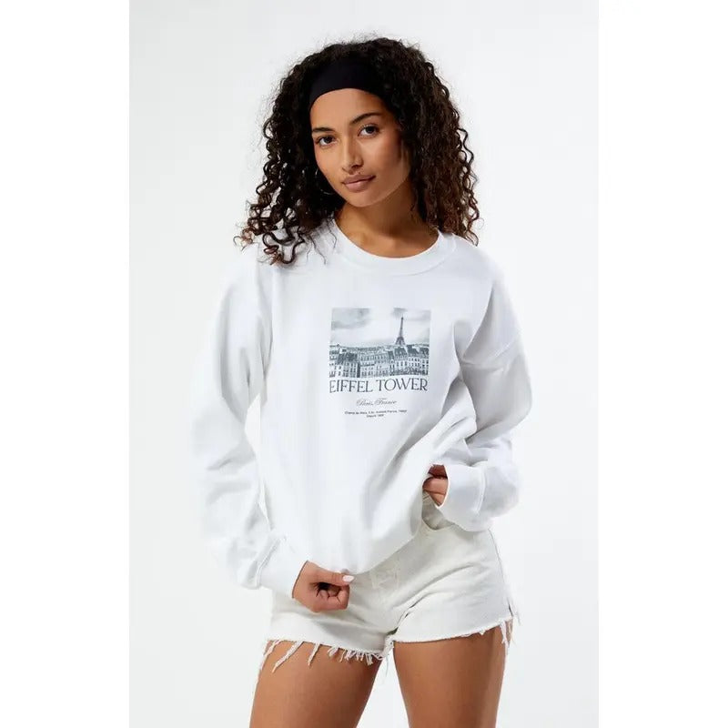 PS / LA Women's Eiffel Tower Crew Neck Sweatshirt T-Shirts, Hoodie | WearSparks.com