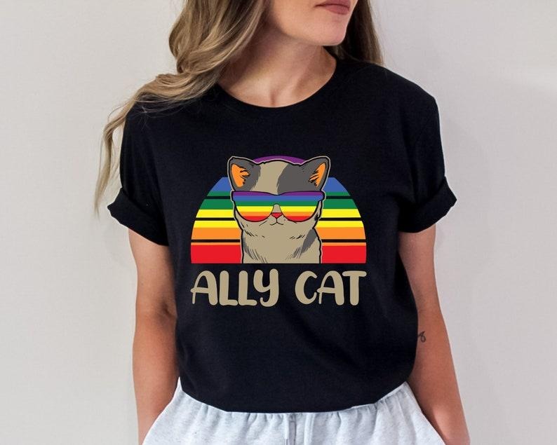 LGBT Ally Cat Shirt, LGBTQ Cat Shirt, Funny LGBT Shirt Gift Idea, Cat Lover Shirt, Ally Pride Outfit Tee, Pride Shirt,...