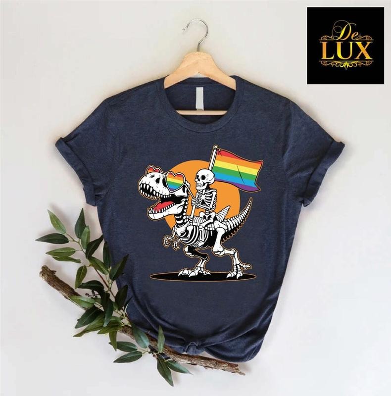 LGBT Skeleton Shirt, Gay Skeleton Shirt, Skeleton Pride Shirt, Dinosaur Pride Tshirt, Queer Pride Tee, LGBTQ Flag Shirt,...