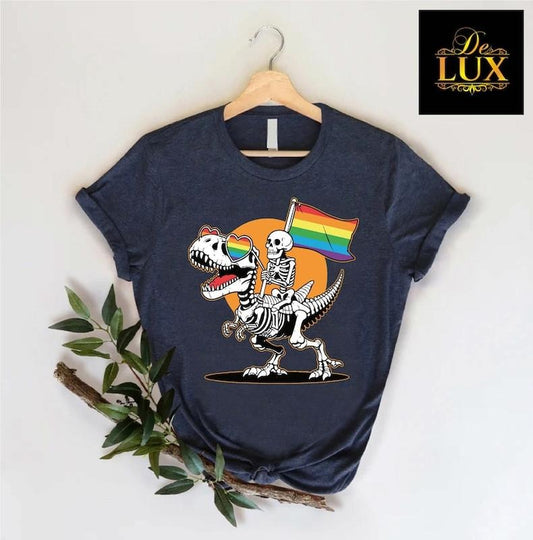 LGBT Skeleton Shirt, Gay Skeleton Shirt, Skeleton Pride Shirt, Dinosaur Pride Tshirt, Queer Pride Tee, LGBTQ Flag Shirt,...