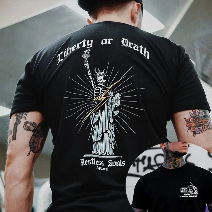 LIBERTY OR DEATH Skeleton Statue of Liberty Print Men's T-shirt, Sweatshirt, Hoodie,  Oversized S-5Xl, Unisex Shirt,...