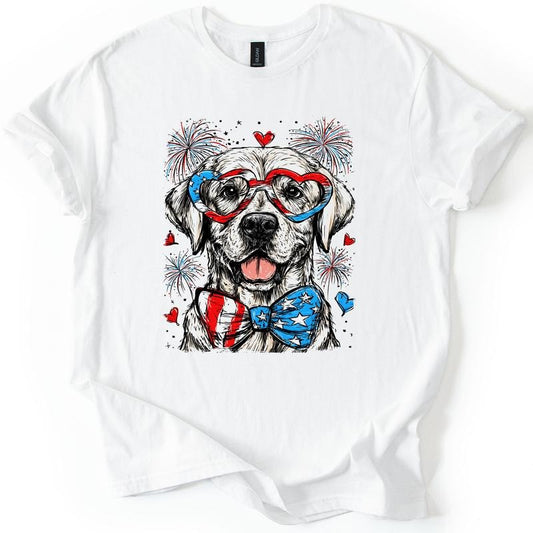 Labrador Retriever Patriotic Dog, USA, America, Pet Lover, 4th of July, Soft Style T-Shirt, Soft Style Tee, Women's...