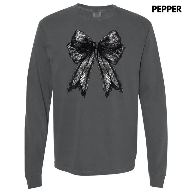 Lace Black Bow Long Sleeve Comfort Colors T-Shirt 'NLB' Hoodie, Sweatshirt | WearSparks.com
