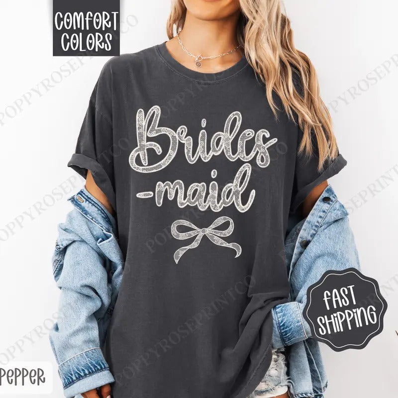 Lace Bridesmaid Shirt Comfort Colors, Bridal Coquette Lace Bow Women's Tee, Cute Women's Tshirt Hoodie, Sweatshirt