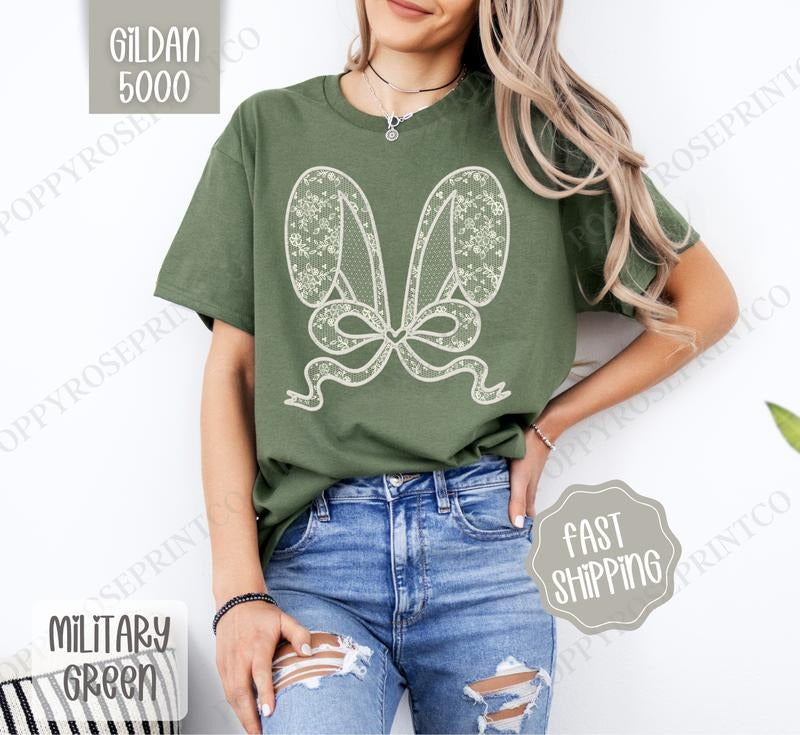 Lace Bunny Ears Shirt Gildan, Cute EasterTee, Trendy Bunny Women's Tshirt Plus Sizes, Gift for Her Hoodie, Sweatshirt