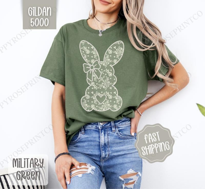 Lace Bunny Shirt Gildan, Cute EasterTee, Trendy Bunny Women's Tshirt Plus Sizes, Gift for Her Hoodie, Sweatshirt