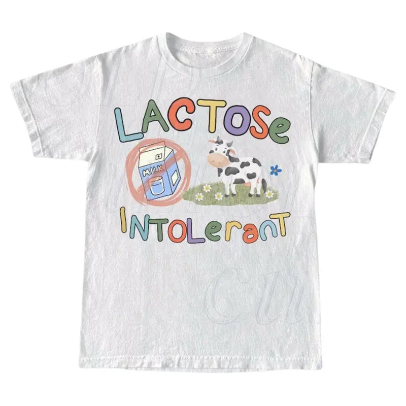 Lactose Intolerant Vintage Graphic T-Shirt, Retro Milk 90s Cute Tee, Funny Shirts For Friends, Y2k Unisex Shirt, 2000s...