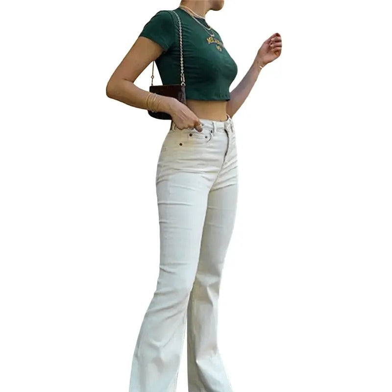 Ladies Slim Midriff-baring Tops, Summer Autumn Women Letter Number Embroidery Round Collar Short Sleeve Pullover T-shirt...