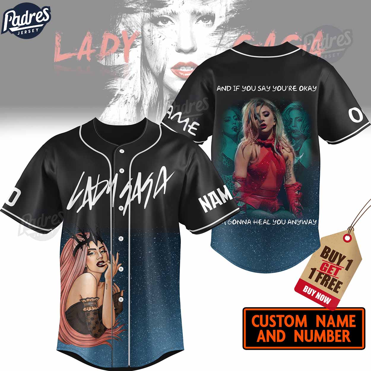 Lady Gaga Custom Baseball Jersey Style - Padres Jersey Oasis: Elevate Your Baseball Style Game T-Shirts,... (Image 1)