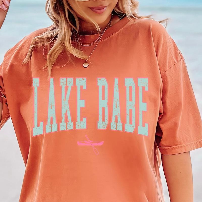 Lake Babe Retro Lake Shirt, Casual Oversized Cotton Shirt for the Lake Comfort Fabric Top Womenswear Women Lady Tshirt...