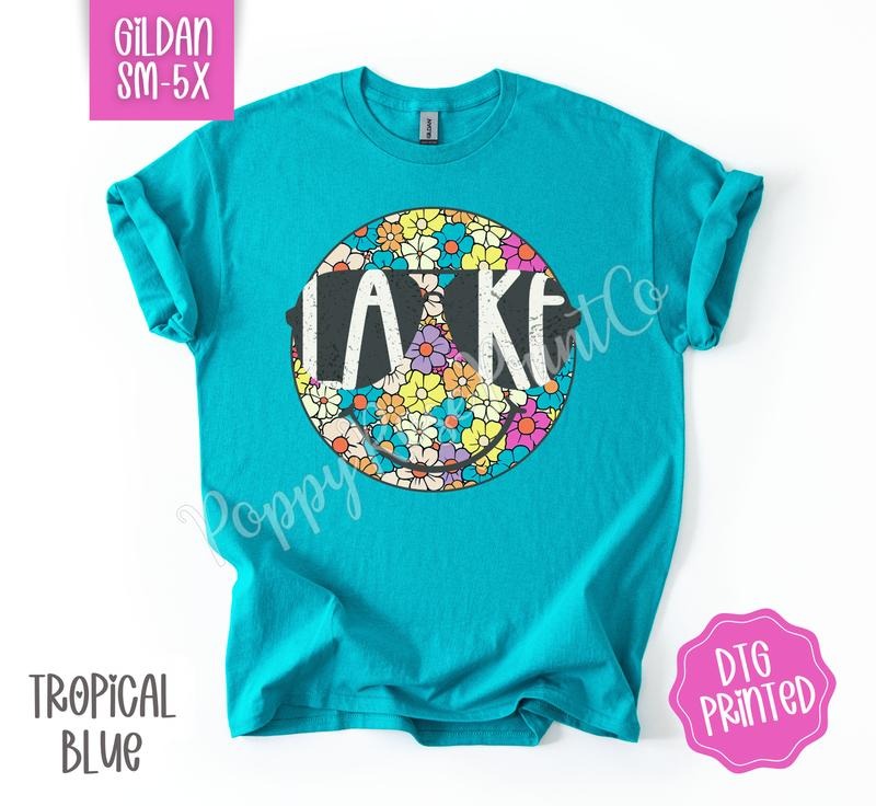 Lake Smiley Gildan Shirt, Cute Floral Happy Face Tshirt, Trendy Women's Tee, Gift for Her Hoodie, Sweatshirt | WearSparks.com