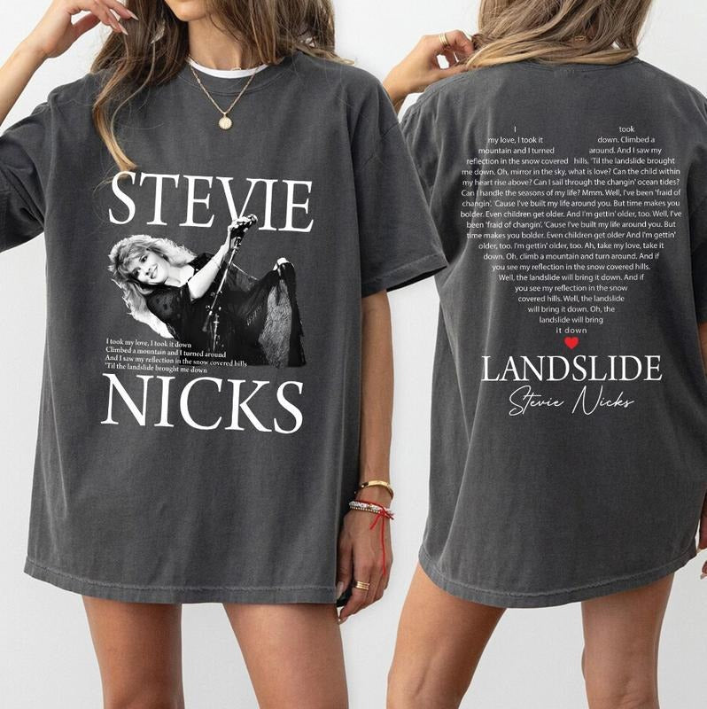 Landslide Stevie Song Lyrics T-Shirt, Stevie Music Lover Gift Tee, Retro 70s Classic Rock Apparel Womenswear Cotton...