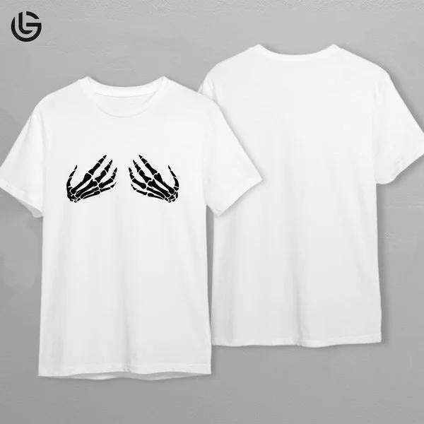 Latarshia Grant Store Skeleton Hands Funny Halloween T-Shirt Hand Bra Graphic Tee Spooky Season Hoodie, Sweatshirt