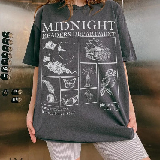 Late night readers book club gift reading Tshirt for night owl reader bookstagram booktok merch retro literary bookworm...