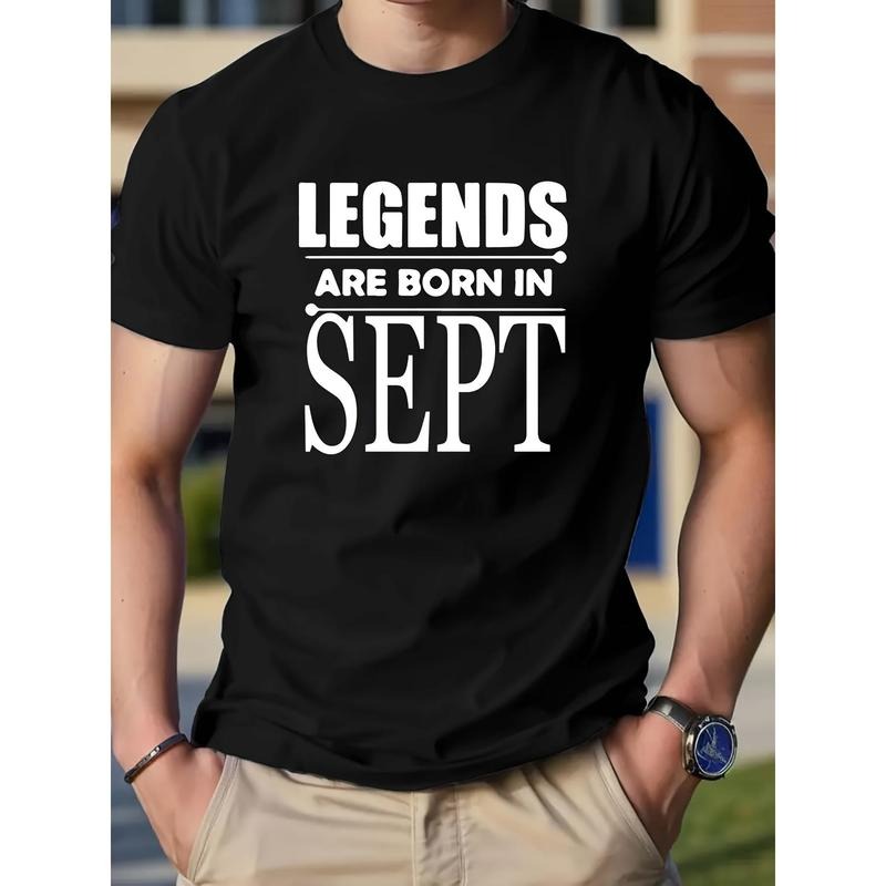 "Legend Was Born In September" Pattern Printing Cotton Casual Novel Men's T-shirt, Short-sleeved Summer Shirt,...