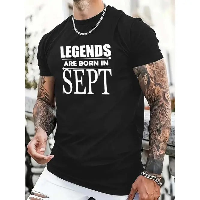"Legend was born in September" pattern printing casual novel men's T-shirt, short-sleeved summer shirt, comfortable fit,...