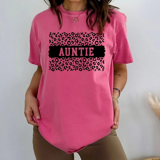 Leopard Auntie Shirt, Cool Aunt Tee, Auntie Graphic Printed Short Sleeve Tee Shirt, TiTi Cotton Fabric Comforts Shirt For...