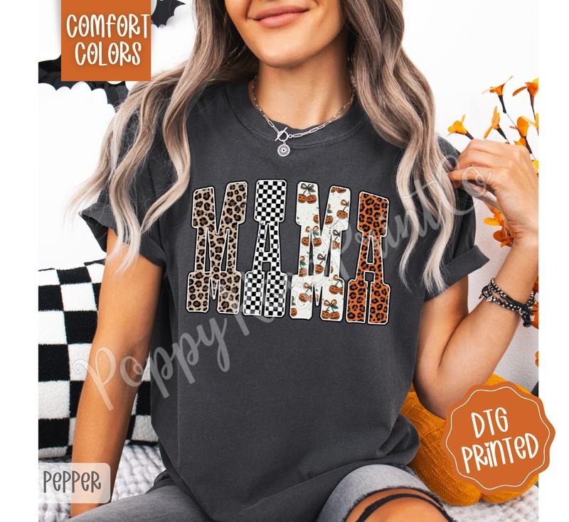Leopard Checkered Mama Shirt Comfort Colors, Trendy Women's Graphic Tshirt Hoodie, Sweatshirt | WearSparks.com