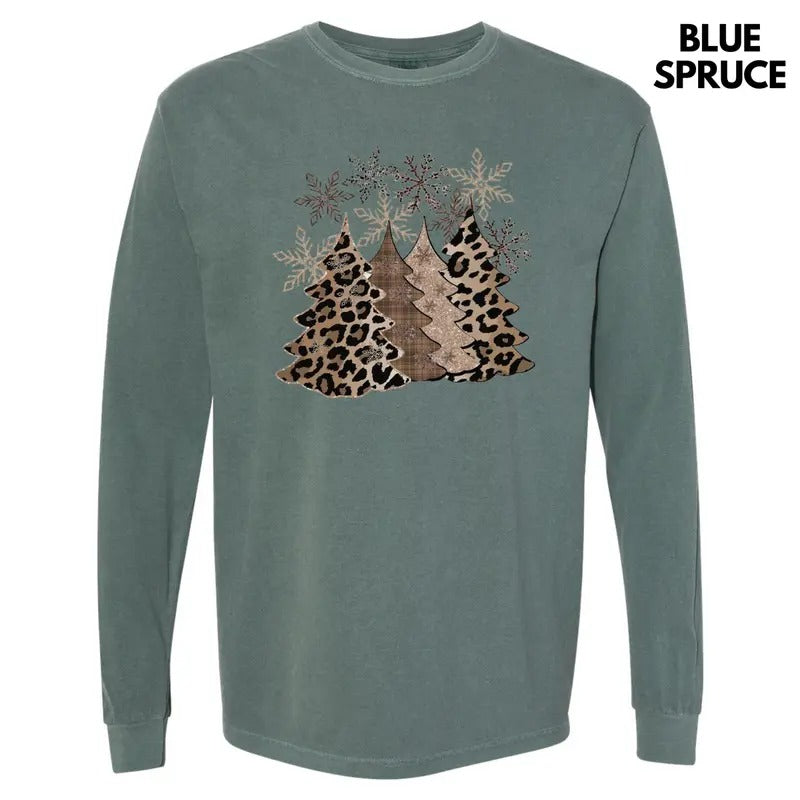 Leopard Christmas Trees Long Sleeve Comfort Colors T-Shirt Hoodie, Sweatshirt | WearSparks.com