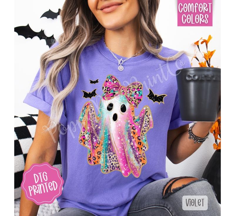 Leopard Ghost Comfort Colors, Trendy Women's Halloween Tshirt Hoodie, Sweatshirt | WearSparks.com