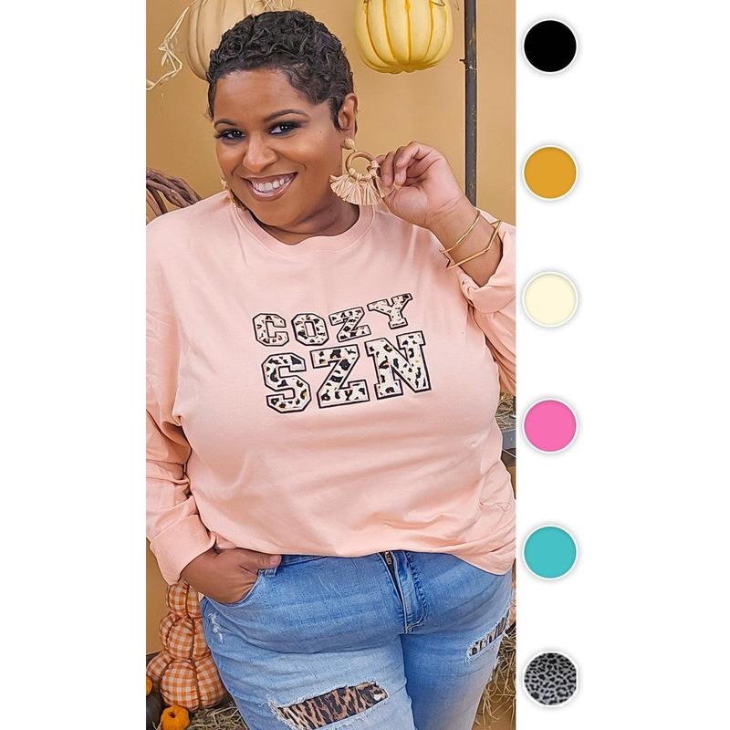 Leopard Ideal Chenille Cozy SZN Graphic Boyfriend Long Sleeve T-Shirt Hoodie, Sweatshirt | WearSparks.com