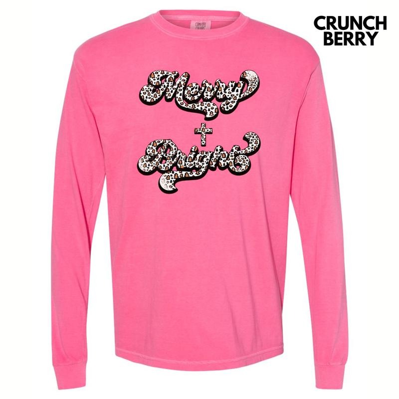Leopard Merry & Bright Long Sleeve Comfort Colors T-Shirt Hoodie, Sweatshirt | WearSparks.com